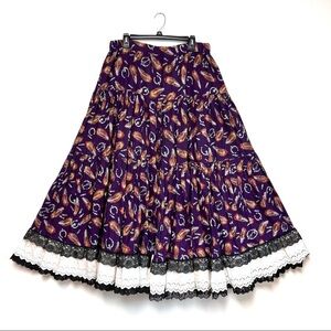 Vintage Handmade Boho Feather Jewel Horseshoe Full Circle Maxi Skirt